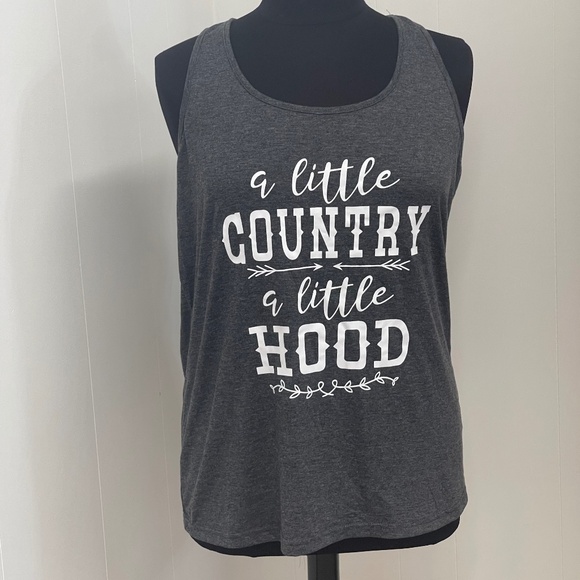 A Little Country A Little Hood Tank Top Gray Graphic Racerback Women’s Size 2X - Picture 1 of 3
